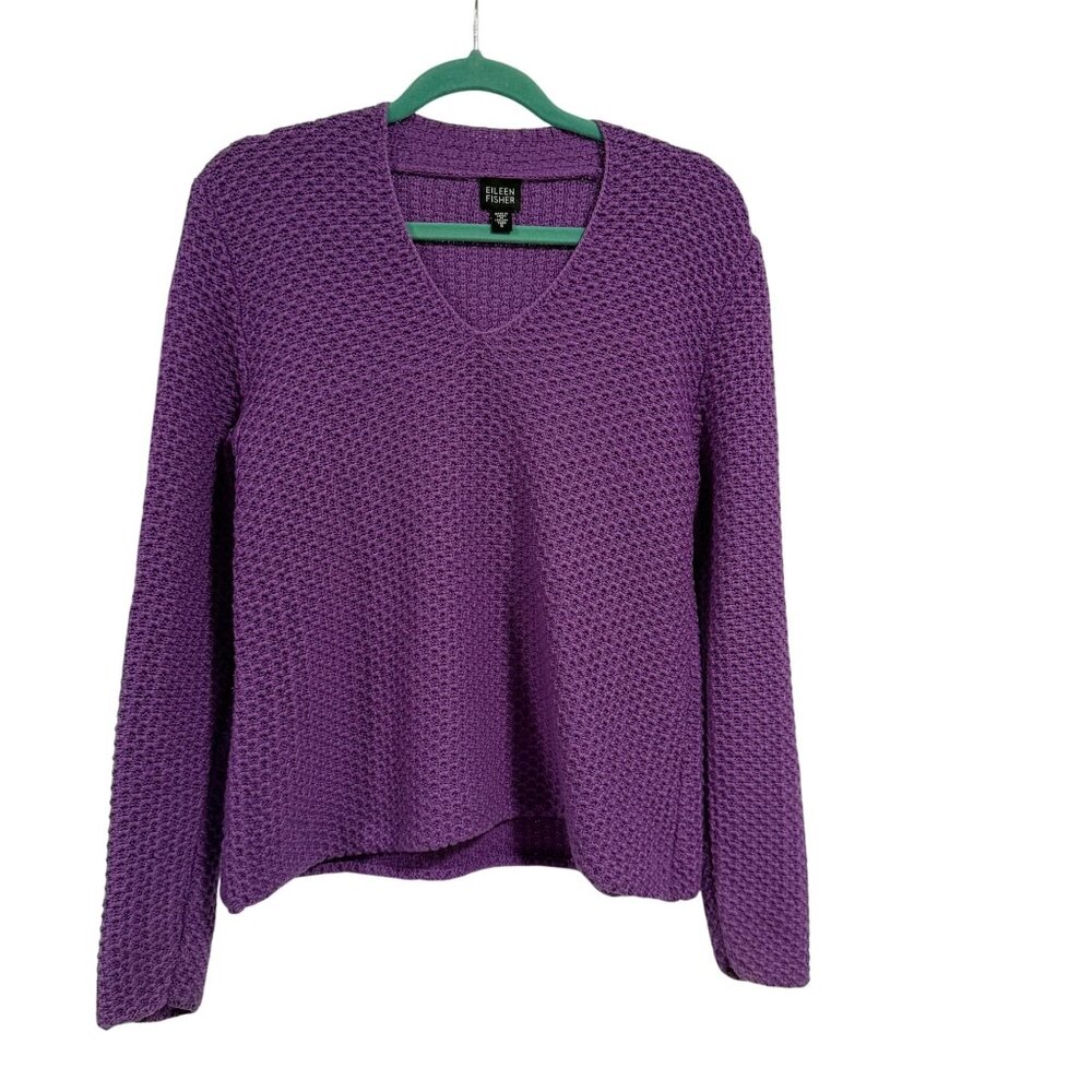 Eileen Fisher Purple Waffle Knit Merino Wool Sweater Size S